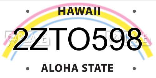2ZTO598 Hawaii License Plate