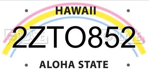 2ZTO852 Hawaii License Plate