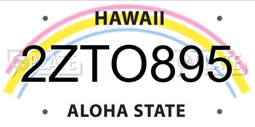 2ZTO895 Hawaii License Plate