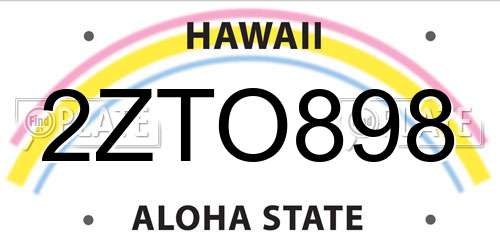 2ZTO898 Hawaii License Plate