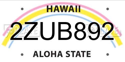 2ZUB892 Hawaii License Plate