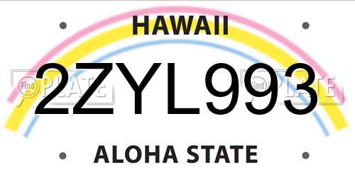 2ZYL993 Hawaii License Plate