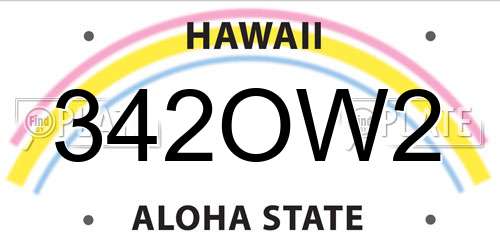 342OW2 Hawaii License Plate