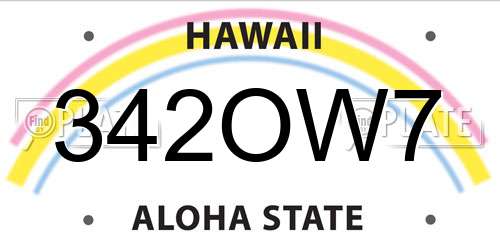342OW7 Hawaii License Plate