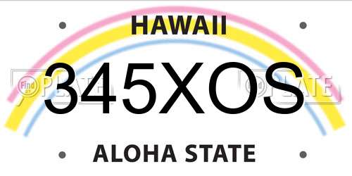 345XOS Hawaii License Plate