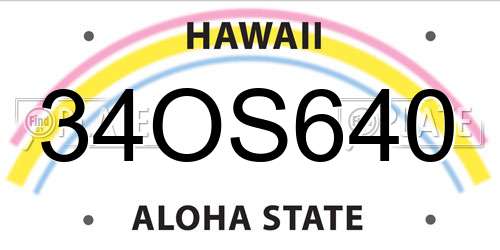 34OS640 Hawaii License Plate