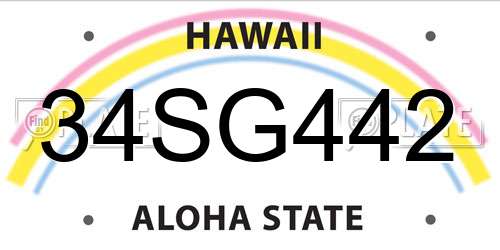 34SG442 Hawaii License Plate