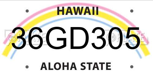 36GD305 Hawaii License Plate