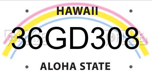 36GD308 Hawaii License Plate