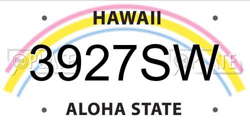 3927SW Hawaii License Plate