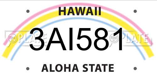 3AI581 Hawaii License Plate