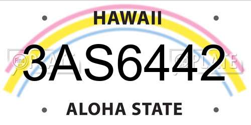 3AS6442 Hawaii License Plate