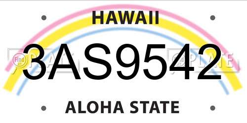 3AS9542 Hawaii License Plate