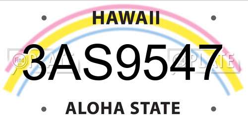 3AS9547 Hawaii License Plate