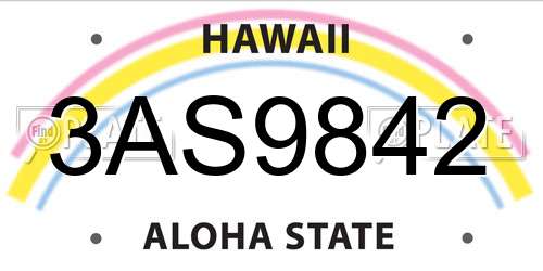 3AS9842 Hawaii License Plate