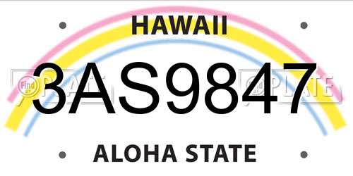 3AS9847 Hawaii License Plate