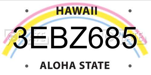 3EBZ685 Hawaii License Plate