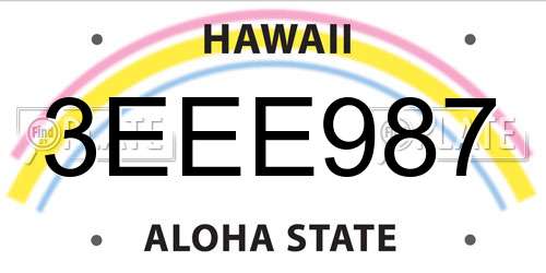 3EEE987 Hawaii License Plate