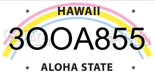 3OOA855 Hawaii License Plate