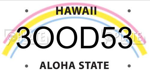 3OOD53 Hawaii License Plate