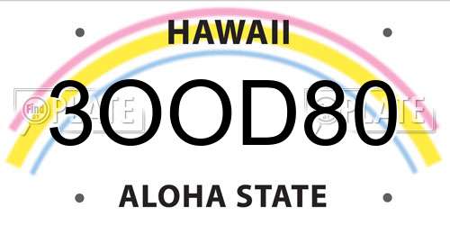 3OOD80 Hawaii License Plate