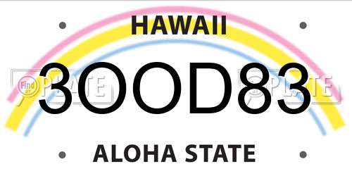 3OOD83 Hawaii License Plate