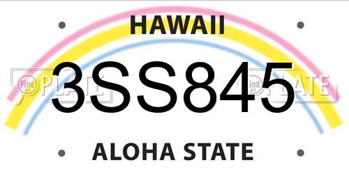 3SS845 Hawaii License Plate