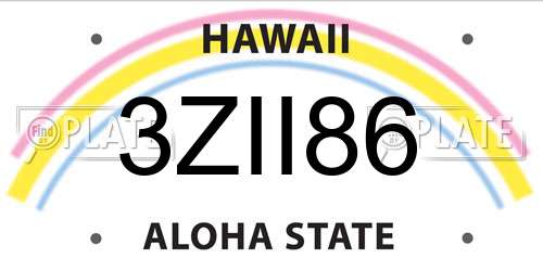 3ZII86 Hawaii License Plate