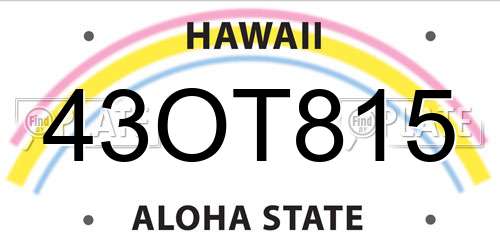 43OT815 Hawaii License Plate