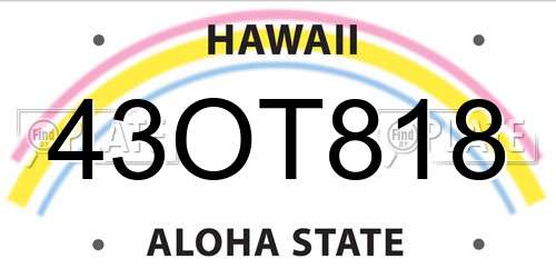 43OT818 Hawaii License Plate