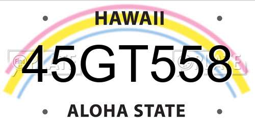 45GT558 Hawaii License Plate