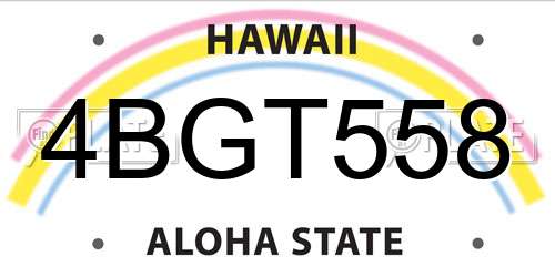 4BGT558 Hawaii License Plate