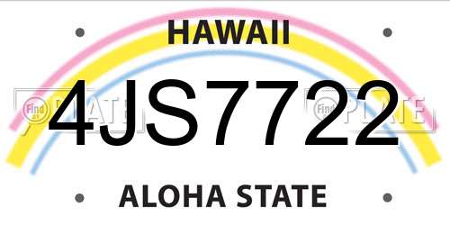 4JS7722 Hawaii License Plate