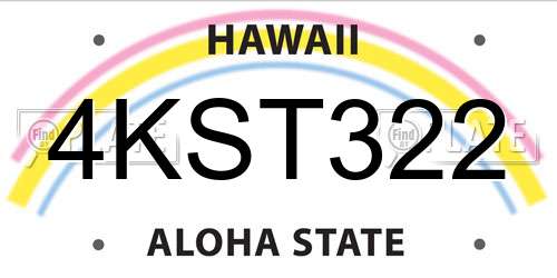 4KST322 Hawaii License Plate