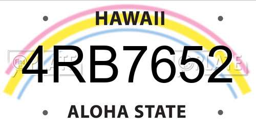 4RB7652 Hawaii License Plate