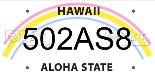 502AS8 Hawaii License Plate