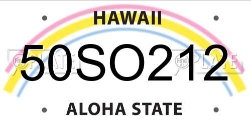 50SO212 Hawaii License Plate