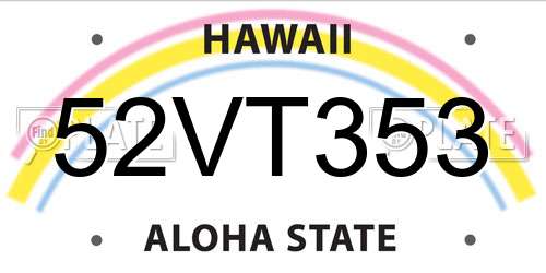 52VT353 Hawaii License Plate