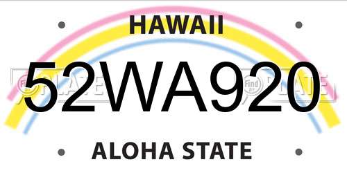 52WA920 Hawaii License Plate