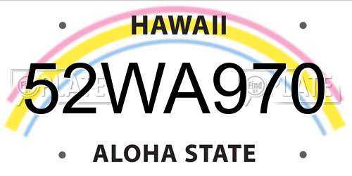 52WA970 Hawaii License Plate