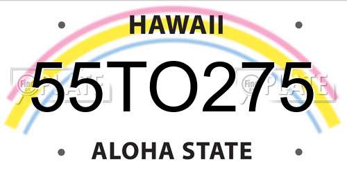 55TO275 Hawaii License Plate