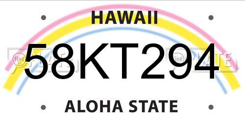 58KT294 Hawaii License Plate