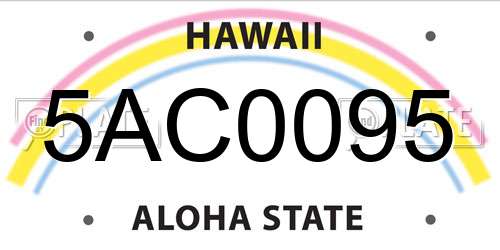 5AC0095 Hawaii License Plate