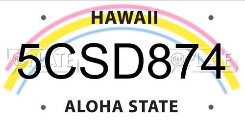 5CSD874 Hawaii License Plate