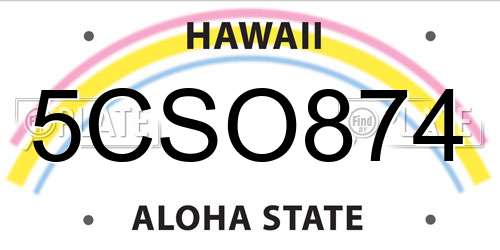 5CSO874 Hawaii License Plate