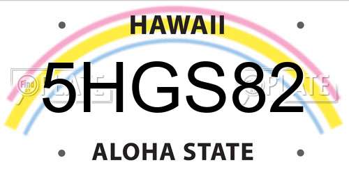 5HGS82 Hawaii License Plate