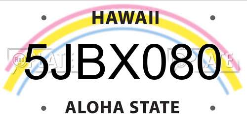 5JBX080 Hawaii License Plate