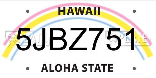 5JBZ751 Hawaii License Plate