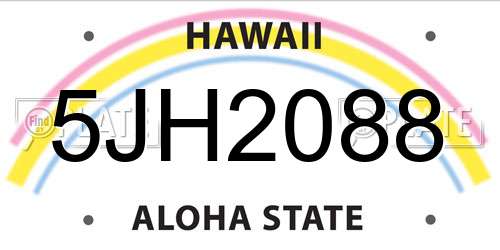 5JH2088 Hawaii License Plate