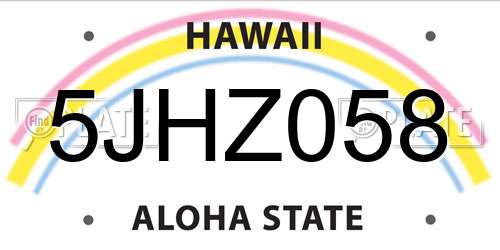 5JHZ058 Hawaii License Plate